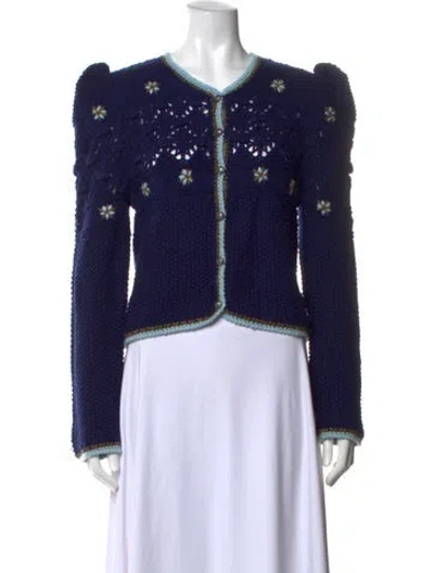 Pre-owned Hunter Floral Print V-neck Sweater In Blue
