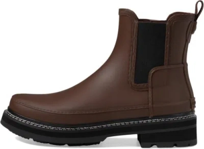 Pre-owned Hunter Footwear Women's Refined Chelsea Stitch Detail Rain Boot In Brown Bolt/black