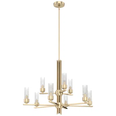 Hunter Gatz Alturas Gold With Ribbed Glass 9 Light Chandelier