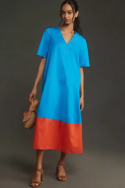 Hunter Gigi Short-sleeve Colorblock Midi Dress In Blue