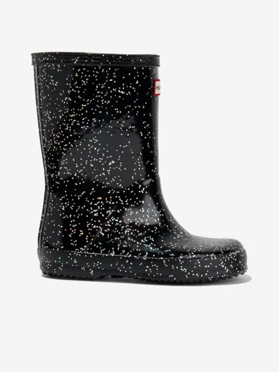 Hunter Kids'  Girls Original First Classic Giant Glitter Wellington Boots In Black