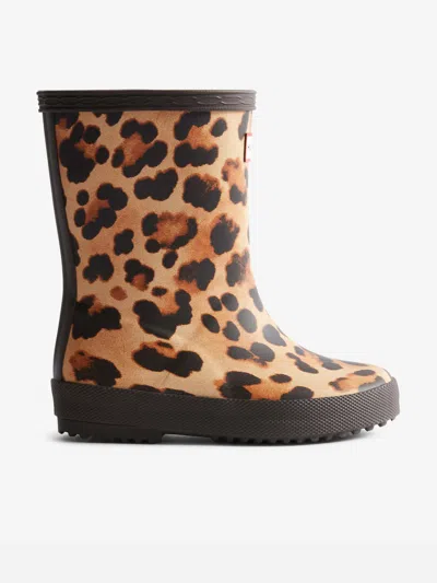 Hunter Kids'  Girls First Leopard Print Wellington Boots In Brown