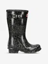 Hunter Glitter Rubber Rain Boots In Black