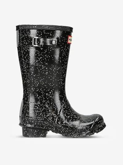 Hunter Kids' Glitter Rubber Rain Boots In Black