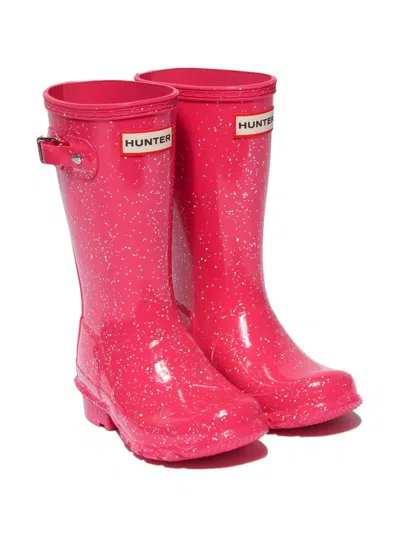 Hunter Kids' Glossy Glitter Wellie Boots In Pink