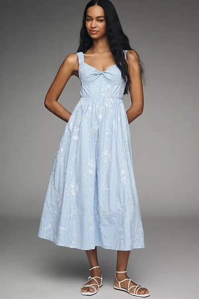 Hunter Gracie Embroidered Bustier Midi Dress In Blue