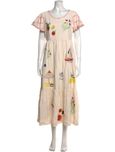 Pre-owned Hunter Graphic Print Long Dress In Neutrals