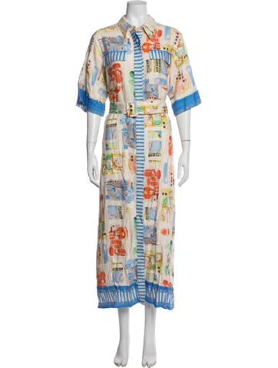 Pre-owned Hunter Graphic Print Long Dress In Neutrals