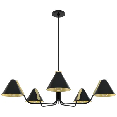 Hunter Grove Isle Matte Black And Modern Brass 5 Light Chandelier