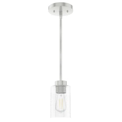 Hunter Hartland Brushed Nickel With Seeded Glass 1 Light Pendant