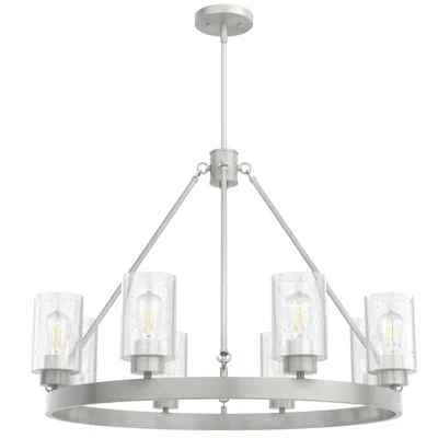 Hunter Hartland Brushed Nickel With Seeded Glass 8 Light Chandelier