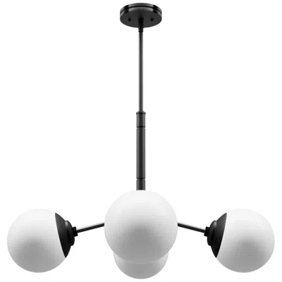 Hunter Hepburn Matte Black With Cased White Glass 4 Light Chandelier