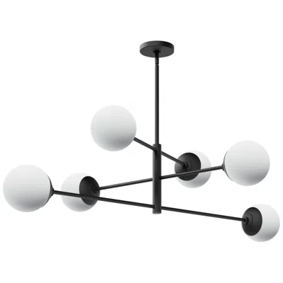 Hunter Hepburn Matte Black With Cased White Glass 6 Light Chandelier