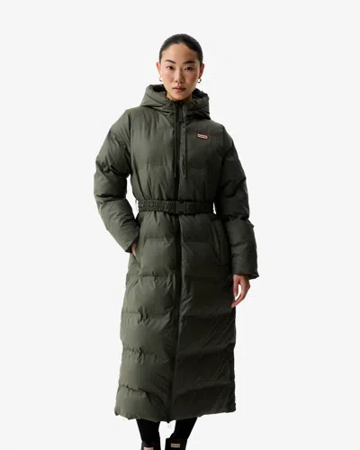Hunter Hutchison Womens Pu Coated Long Puffer Jacket In Green
