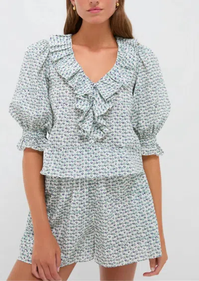 Hunter Imogen V-neck Blouse In Ditsy Floral In Gray