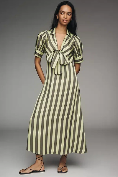 Hunter Iris Short-sleeve Tie-front Midi Dress In Green