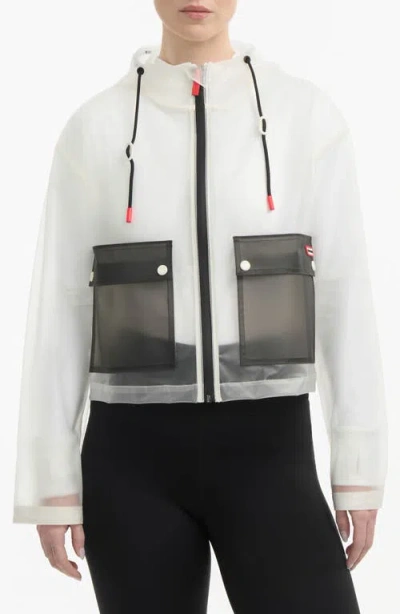 Hunter Jessie Colorblock Transparent Crop Jacket In  White