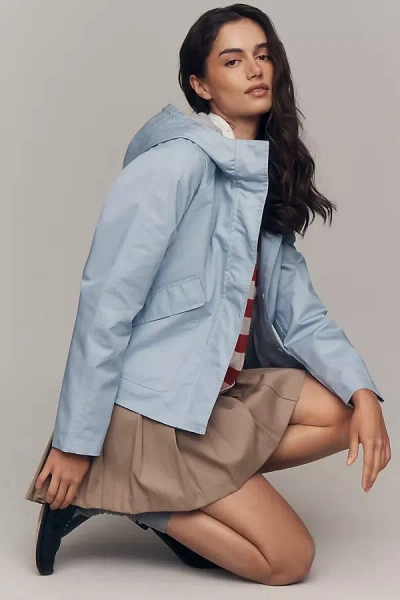 Hunter Julia Cropped Hooded Rain Coat Jacket In Blue