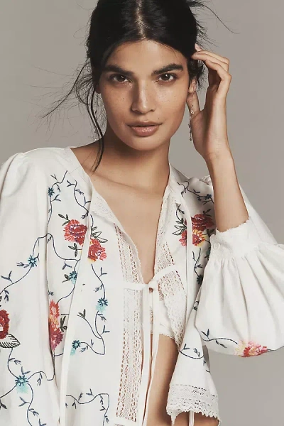 Hunter Kaite Front-tie Top In White