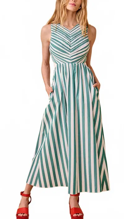 Hunter Kathleen Dress In Emerald Stripe In Multi