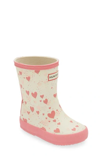 Hunter Kids' First Classic Rain Boot In Cream Multi/dark Pink