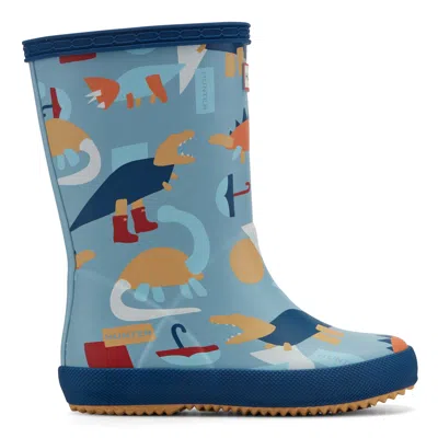 Hunter Kids First Classic Rain Boots 1 Medium Blue Dinosaur Print In Multi