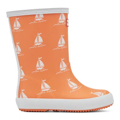 Hunter Kids First Classic Rain Boots 10c Orange Sail Print In Multi