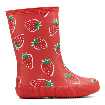 Hunter Kids First Classic Rain Boots 13c Red Strawberry Print In Multi