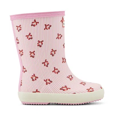 Hunter Kids First Classic Rain Boots 2 Pink Cherry Bow Print