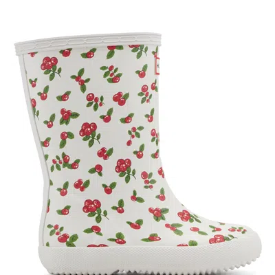 Hunter Kids First Classic Rain Boots 2 White Cherry Print