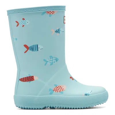 Hunter Kids First Classic Rain Boots 3 Blue Fish Print In Multi