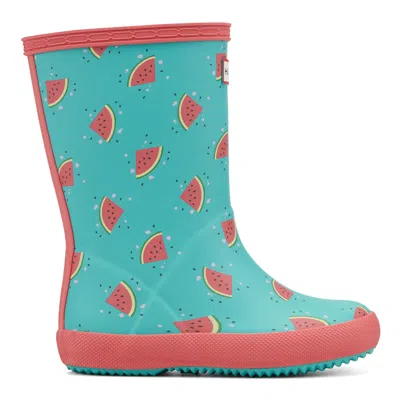 Hunter Kids First Classic Rain Boots 3 Green Watermelon Print In Multi