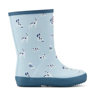 Hunter Kids First Classic Rain Boots 3 Light Blue Dog Print