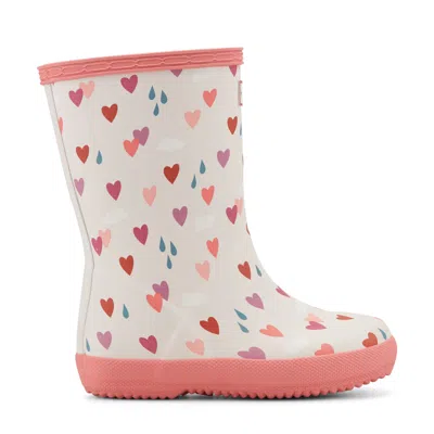 Hunter Kids First Classic Rain Boots 3 Pink Multi Heart Print