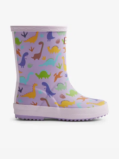 Hunter Kids First Dinosaur Print Wellington Boots In Purple