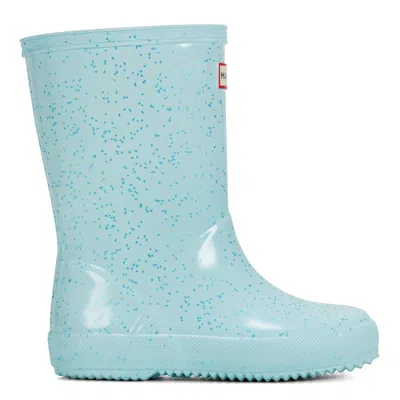 Hunter Kids First Giant Glitter Rain Boots 6c Light Blue In Animal Print