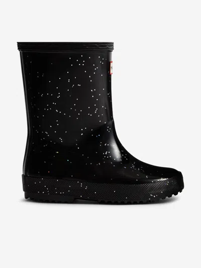 Hunter Kids First Giant Glitter Wellington Boots In Black