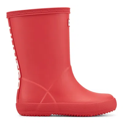 Hunter Kids First Logo Rain Boots 3 Medium Red