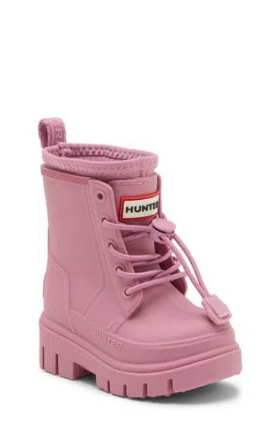 Hunter Kids' Stamp Waterproof Lace-up Rain Boot In Dark Pink