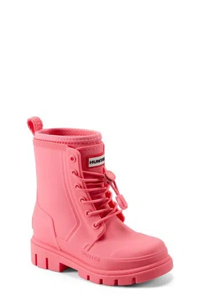 Hunter Kids' Stamp Waterproof Lace-up Rain Boot In Pink