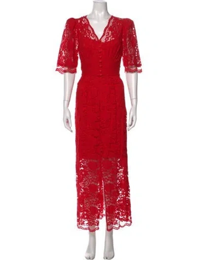 Pre-owned Hunter Lace Pattern Long Dress In Red