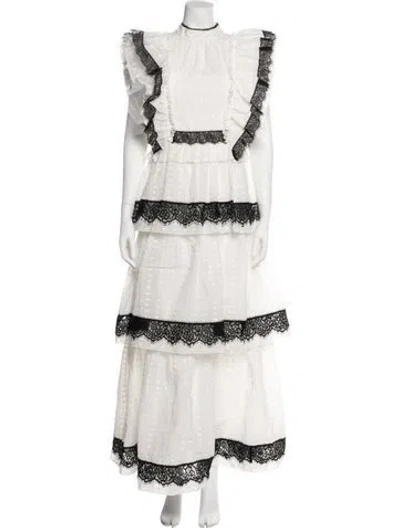Pre-owned Hunter Lace Pattern Long Dress In White