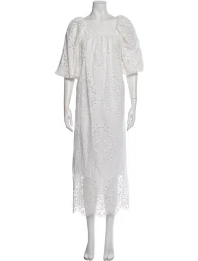 Pre-owned Hunter Lace Pattern Long Dress In White