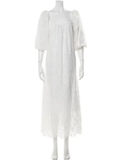 Pre-owned Hunter Lace Pattern Long Dress In White