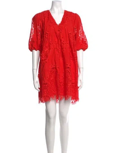 Pre-owned Hunter Lace Pattern Mini Dress In Red