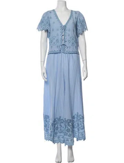 Pre-owned Hunter Lace Pattern Ruffle Embellishment Pantsuit In Blue