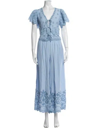Pre-owned Hunter Lace Pattern Ruffle Embellishment Skirt Set W/ Tags In Blue