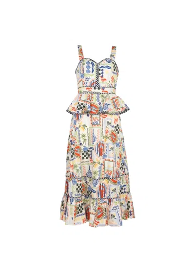Hunter Lacey Peplum-waist Tiered Midi Dress In Multi