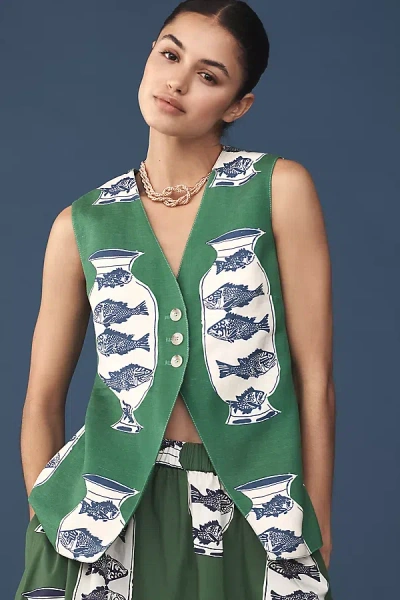 Hunter Lachlyn Linen Blend Vest Top In Green