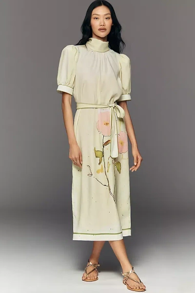 Hunter Langley Short-sleeve Mock-neck Midi Dress In Multi